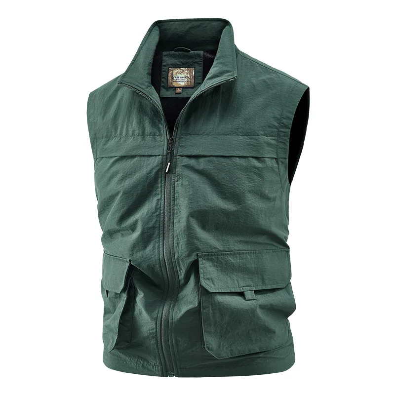 Spring Autumn Lightweight Multi-Pocket Quick-Dry Vest Men's Plus Size Outdoor Cargo Sleeveless Jacket