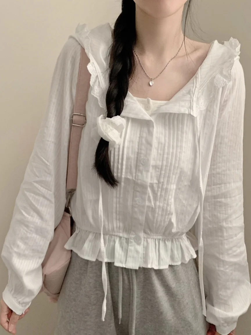 

Lace Trim irt Women's Sa Loose Slimming Pleated Waist ort Length Cotton Casual Wear Daily Look Spring Season Button Clo...