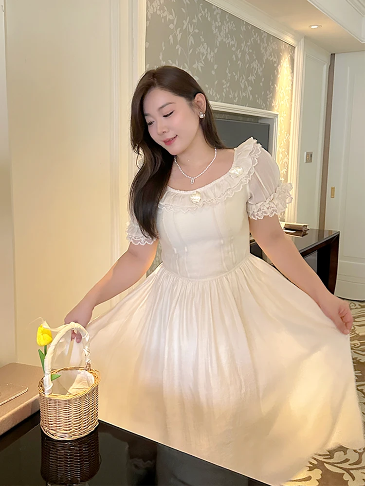 

plus Size Women's Dr Tea Break Waist Cinching Summer Slimming White Dr Floral Not Meat A-Line Skirt Casual Commute Sle