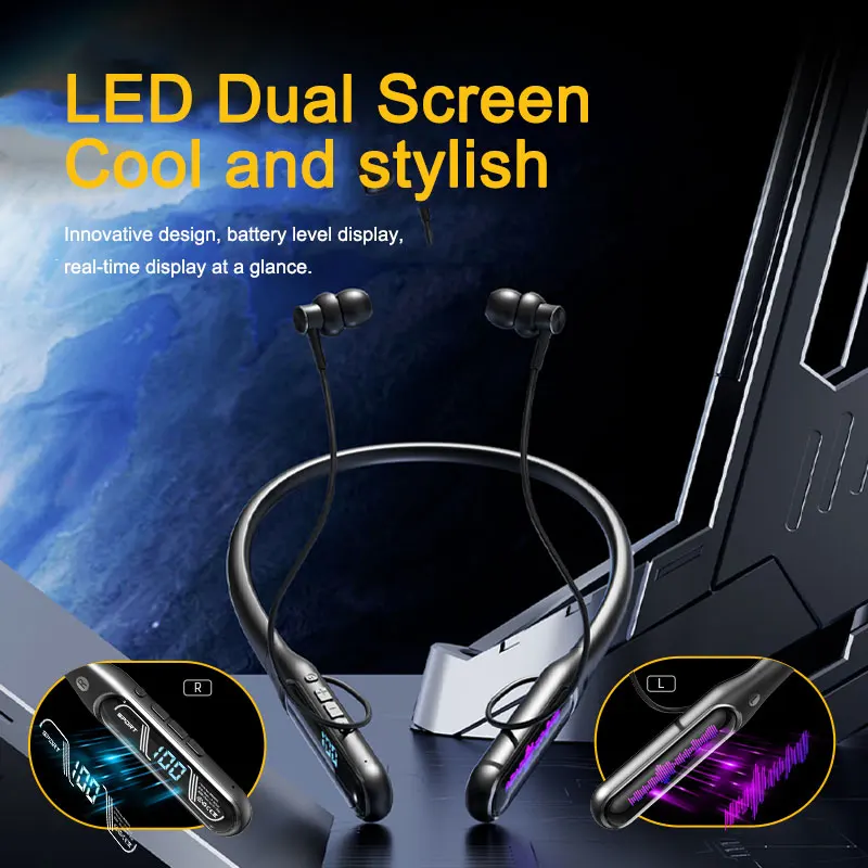 EARDECO 80 horas auriculares inalámbricos micrófono HD 5,4 auriculares Bluetooth banda para el cuello impermeable auriculares Bluetooth deporte bajo estéreo