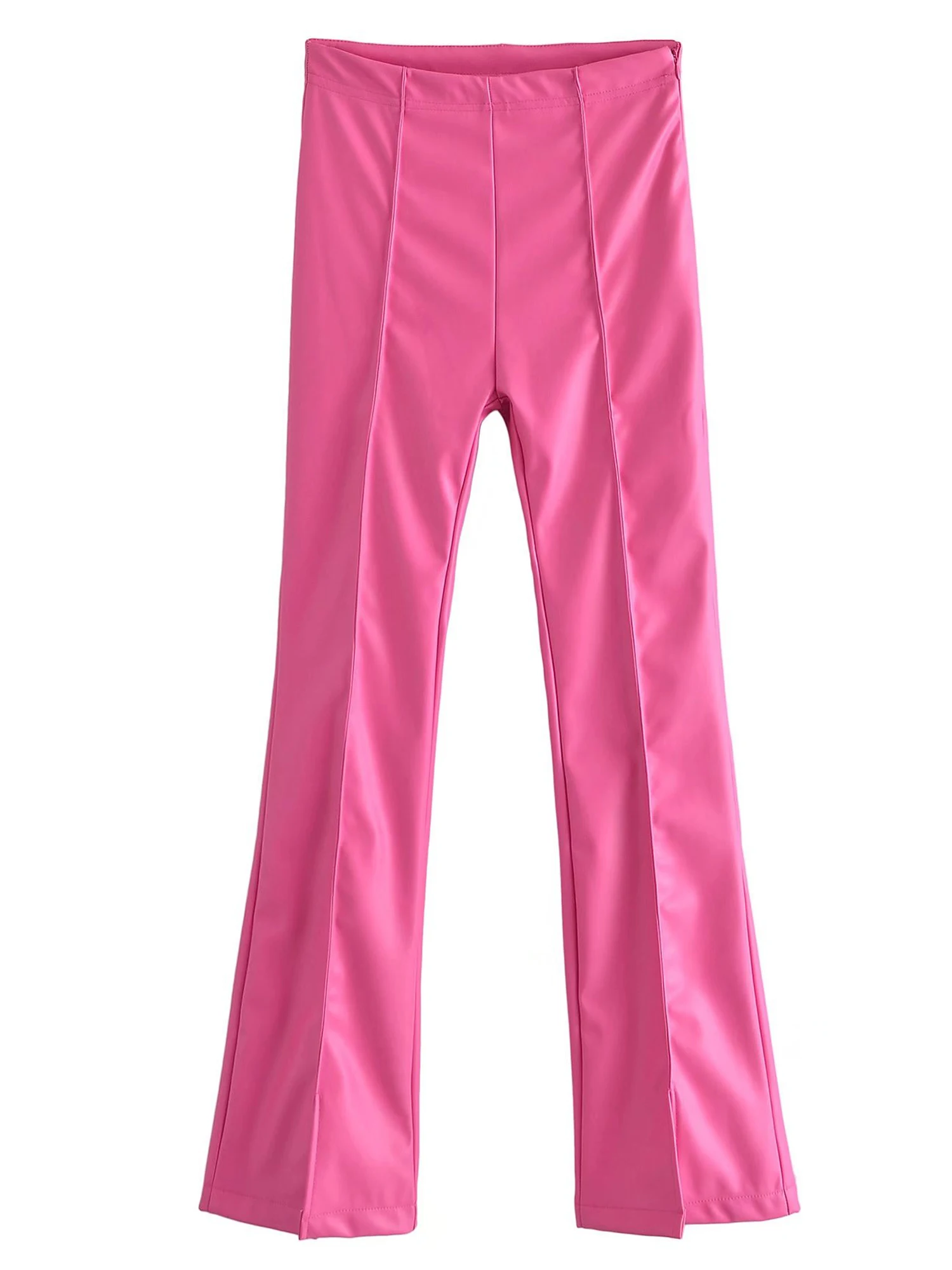 Kobiety moda Faux skórzane proste spodnie w stylu Vintage wysokiej talii Zipper Fly damskie spodnie Mujer damskie damskie 3 kolor różowy czarny