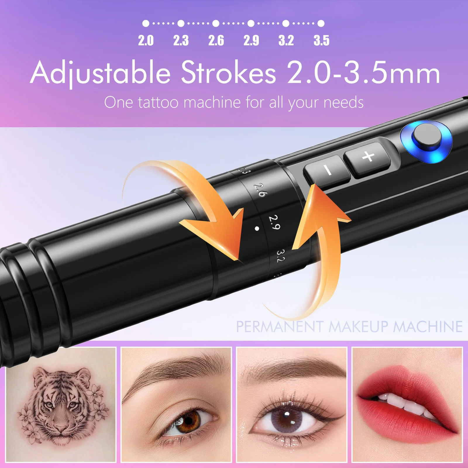 Kiss of Dragon V1mini Wireless Tattoo Machine Adjustable 2.0-3.5mm Strokes Pen Powerful Motor Supply Permanent Makeup for Artist