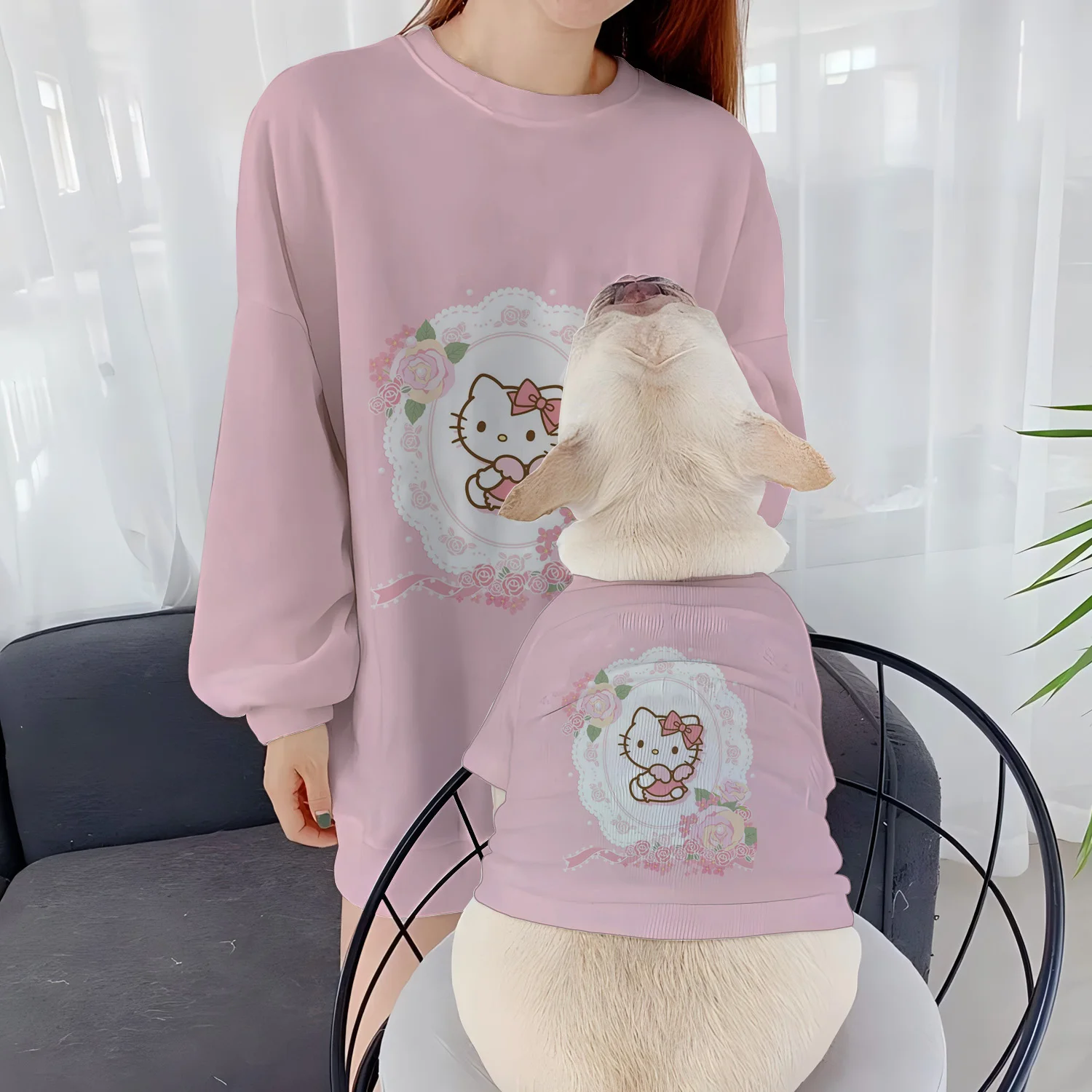 Pet Clothing Casual Sweatshirts Women's Dog Parent-Child Clothes Round Neck Autumn Winter Puppy Pullover Hello Kitty Long Sleeve