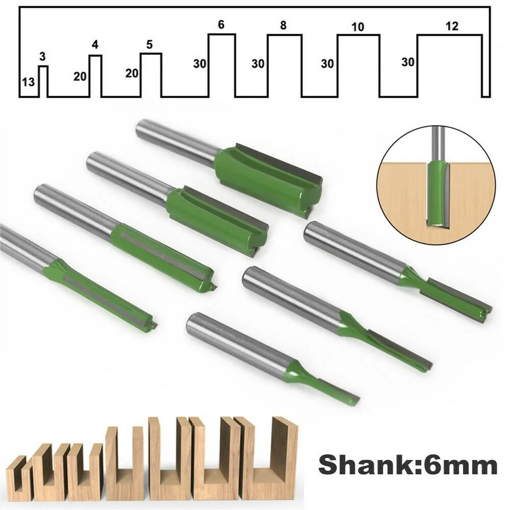 7 Sizes 1pc 6mm Shank Straight Bit Tungsten Carbide Single Double Flute Router Bit Wood Milling Cutter Woodworking Carving Tools