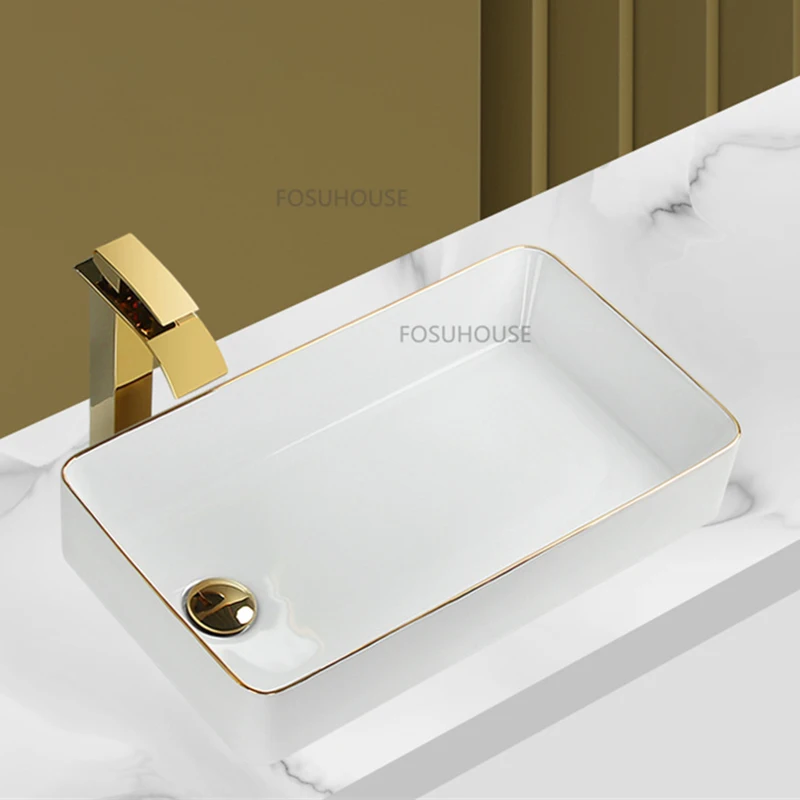 

Nordic Ceramics Countertop Sink Bathroom Fixture For Balcony Sink Kit Creative Household Left Right Sides Washbasin Bathroom