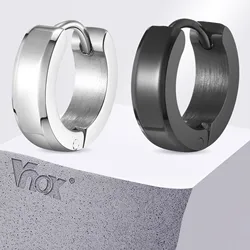 Vnox Mens Small Hoop Earrings, Polished Surface Stainless Steel Hoops, Slant Edge Huggy Earrings, Teens Unisex Cool Ear Jewelry