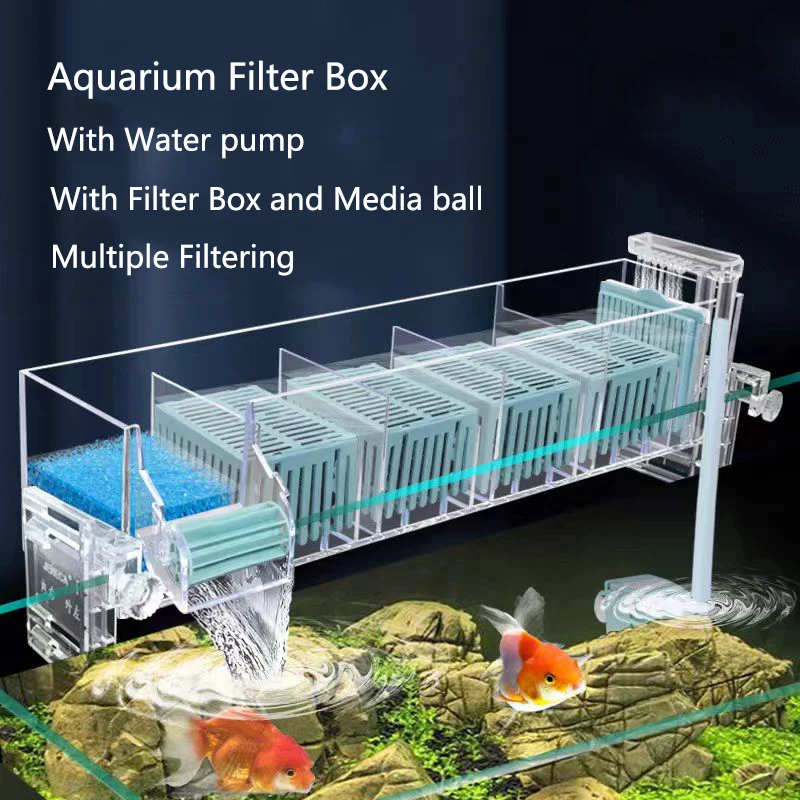 어항 폭포 필터 박스, 벽 마운트 내장 조용한 순환 정수기, 수족관 탱크 박스, 물 펌프 포함, 신제품