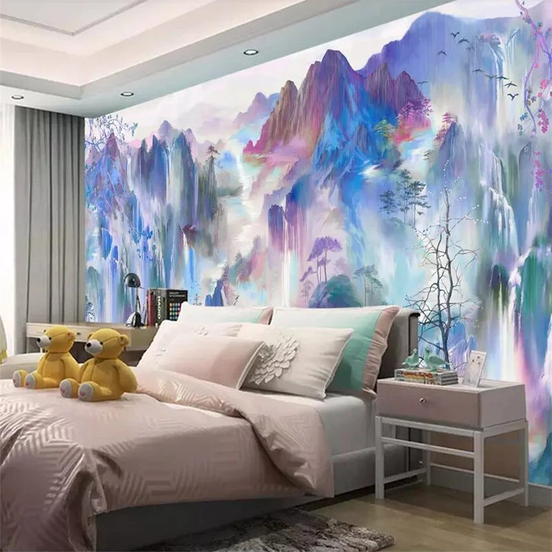Customized products wallpaper New Chinese Style cranes flowers birds color Living room sofa TV background walldecorate mural 8d