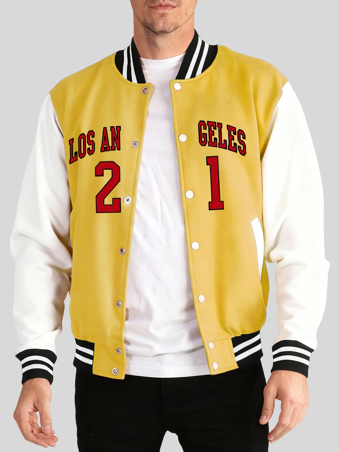 

Los Angeles Number 21 Printed Autumn Jackets Man'S Street Soft Veste Button Vintage Clothes Basics Fashion Baseball Uniform