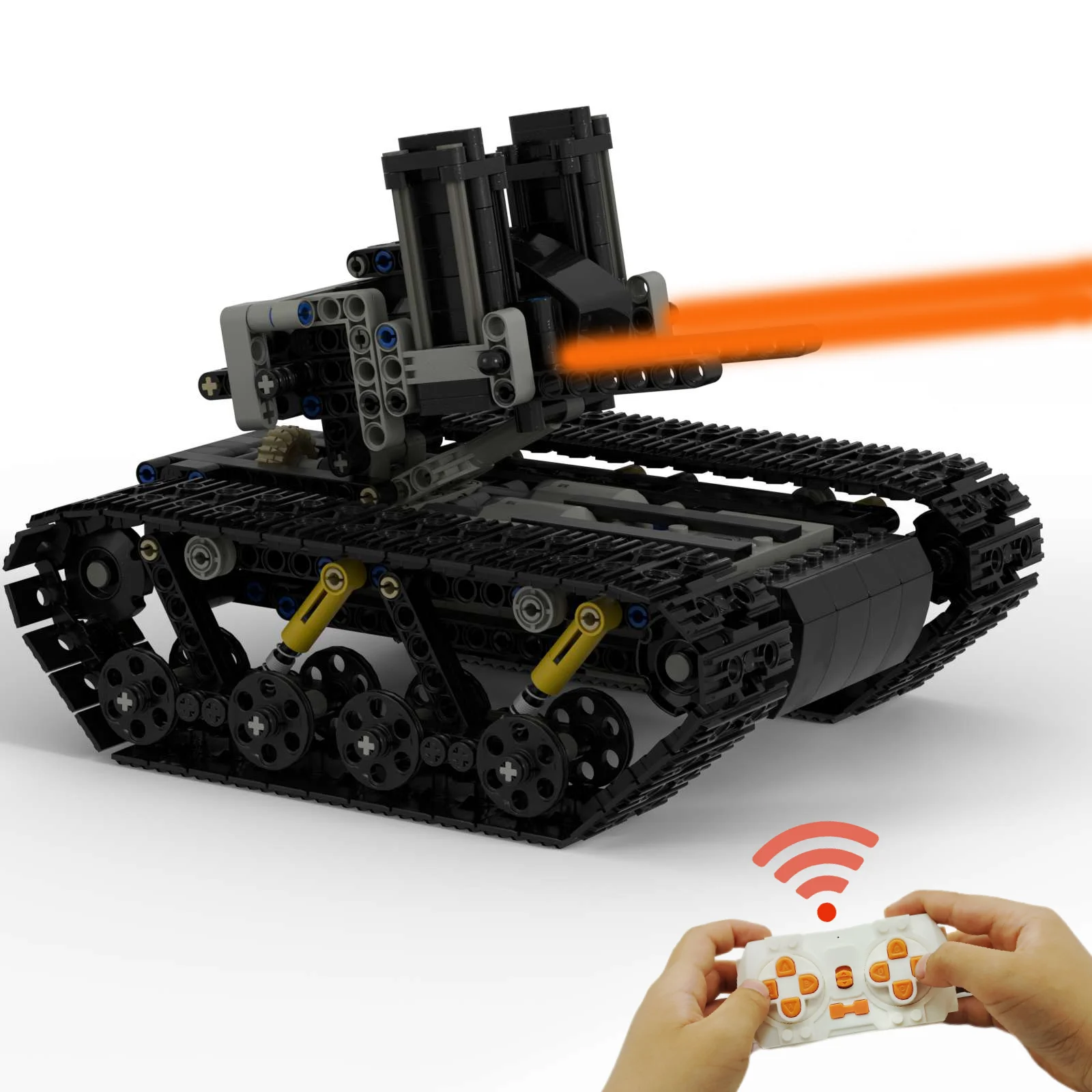 RC Technical Building Block Tracked Artillery Tank MOC Bricks Model  Remote Electric Shooting High-tech Kids Toy Gift