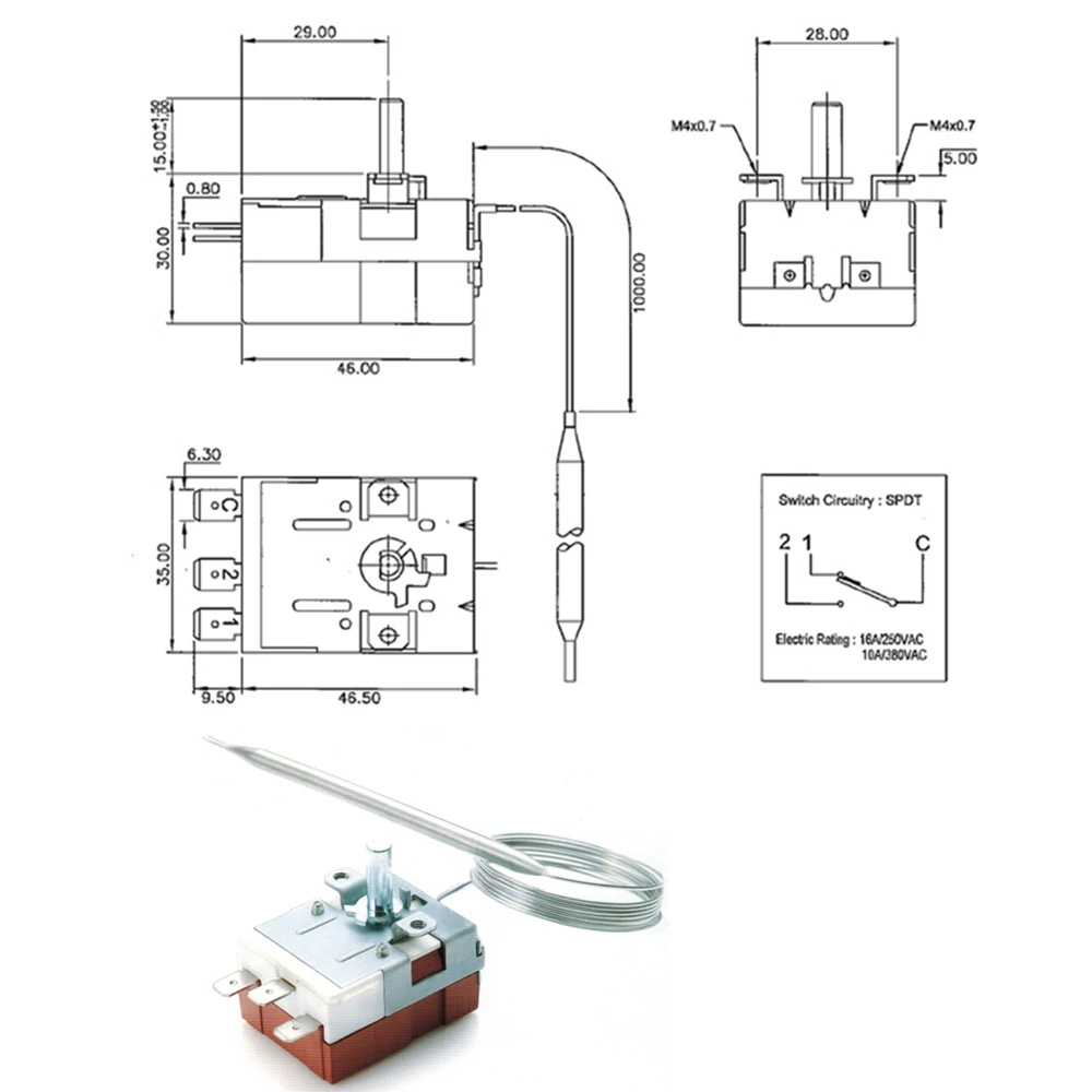 قابل للتعديل لمبة الشعرية ترموستات ميزان الحرارة محدد درجة الحرارة التحكم التبديل لفرن سخان برودة 120 ° ج 320 ° ج #6
