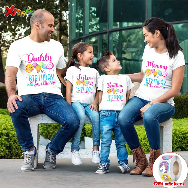 

Family T Shirt Kids Custom Name Family Matching Outfits Girl Shirt Lollipop Patterned Printed T-shirt Give Children's Sticker