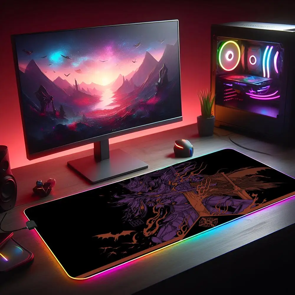 RGB Mouse pad Cool samurai theme anime LED glow gaming mat rubber anti-slip Desk Mat pc accessories Gaming keypad mousepad