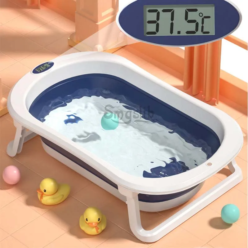 Foldable Baby Bathtub With Thermometer Bath and Shower Baby Bathtubs Bath Tub Bath Bucket Folding Bath Children Folding Bathtub