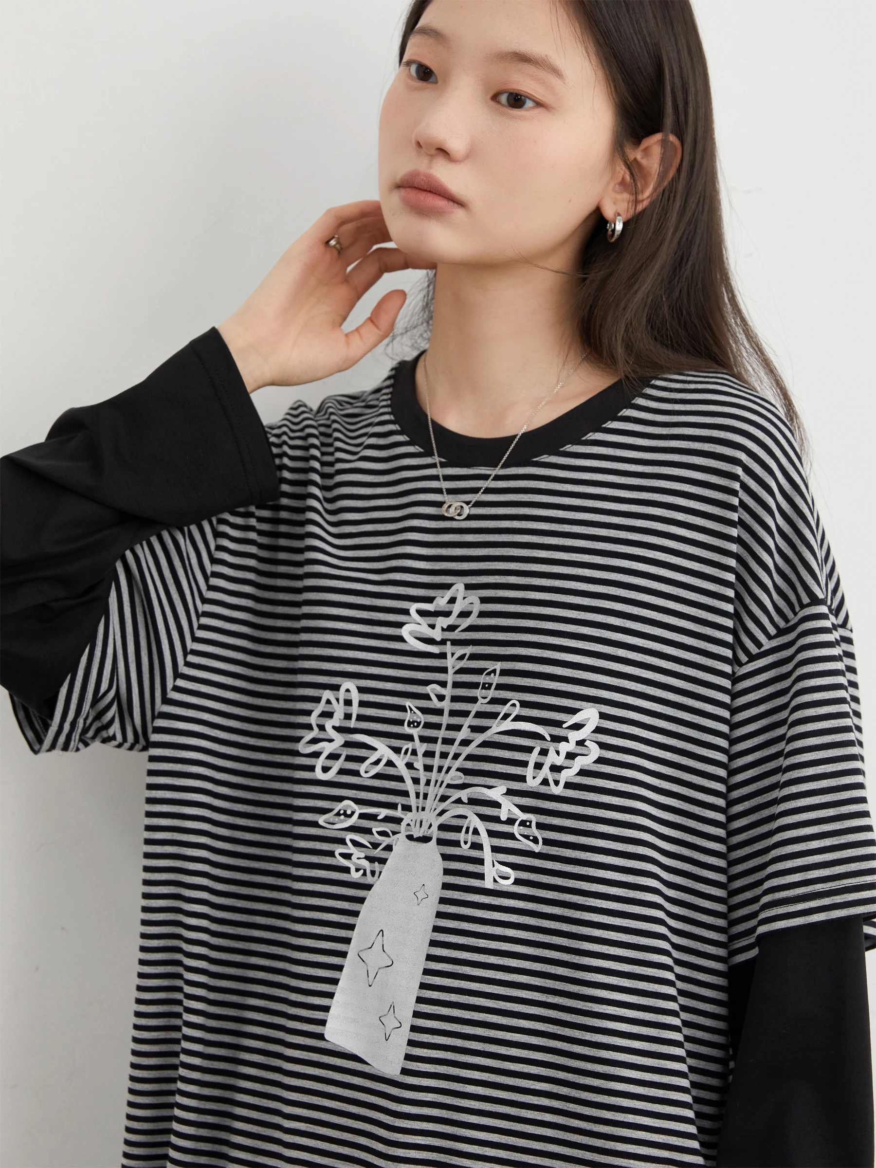 CHIC VEN 패션 여성 티셔츠 루즈 캐주얼 긴팔 스트라이프 O넥 패치워크 티 여성 탑 봄 가을 2026