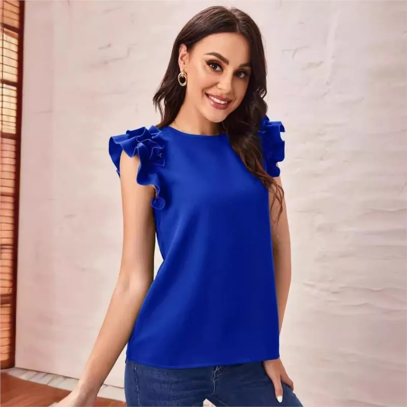 Summer New Chiffon Shirt with Ruffle Slim Fit Fashion Versatile Top women