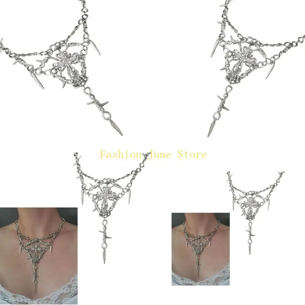 N5KA Y2k Gothic Necklace for Women Men Jewelry Pendant Punk Barbed Wire Thorns Metal Necklace Jewelry Ornament