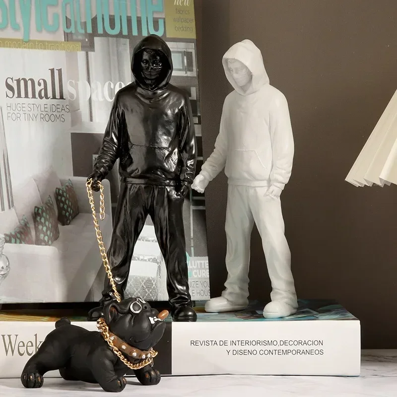 

Nordic Banksy Dog Walker Sculptures Figurines Resin House Decorations Desk Accessories Luxury Living Room Bookshelf Decoration