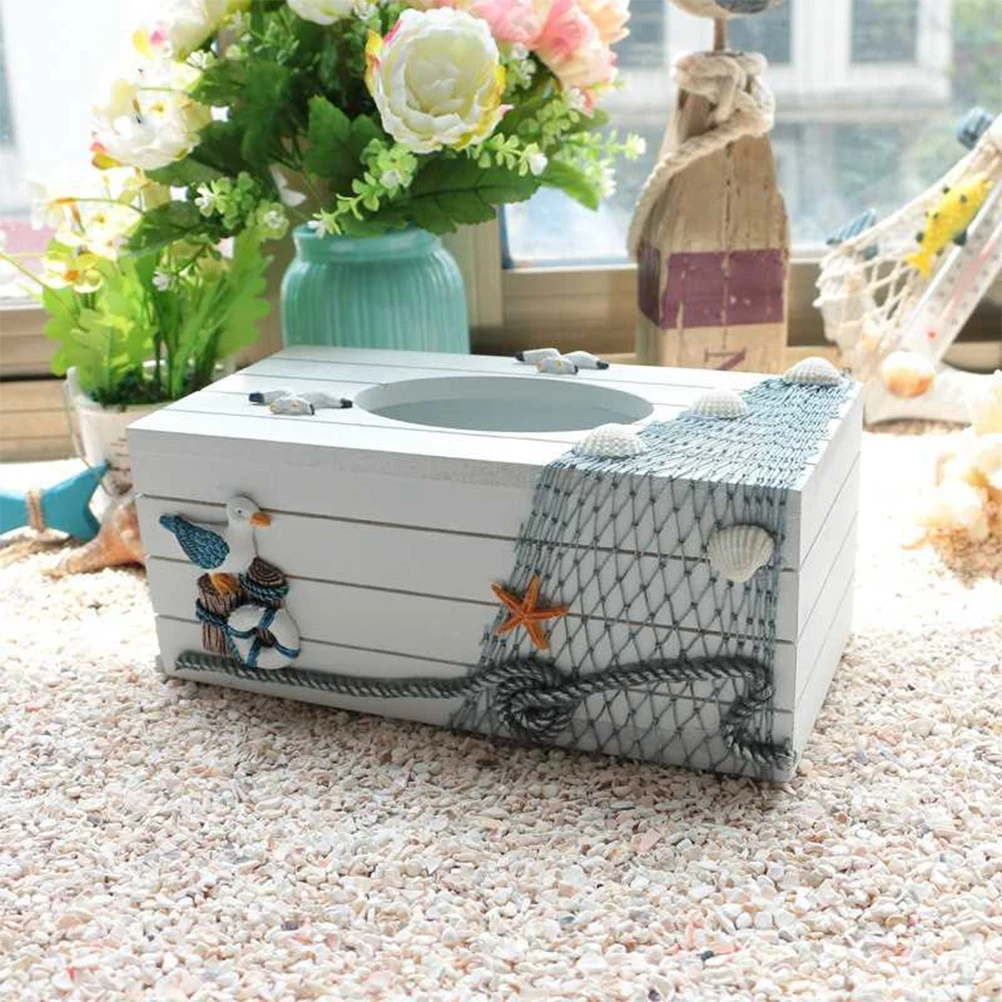 

1Pcs Wooden Tissue Box Decorative Holder Mediterranean Style Paper Storage Case Classic Design for Home Office Car Desktop