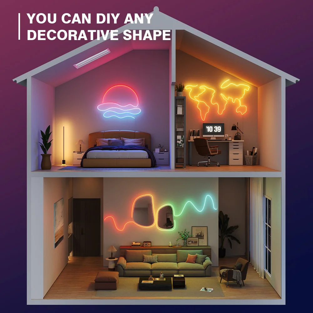 5V RGB IC Neon LED Strip Light USB 2-5M Waterproof Flexible Ribbon Tape Lights Music Sync with App Remote Control For Home Decor