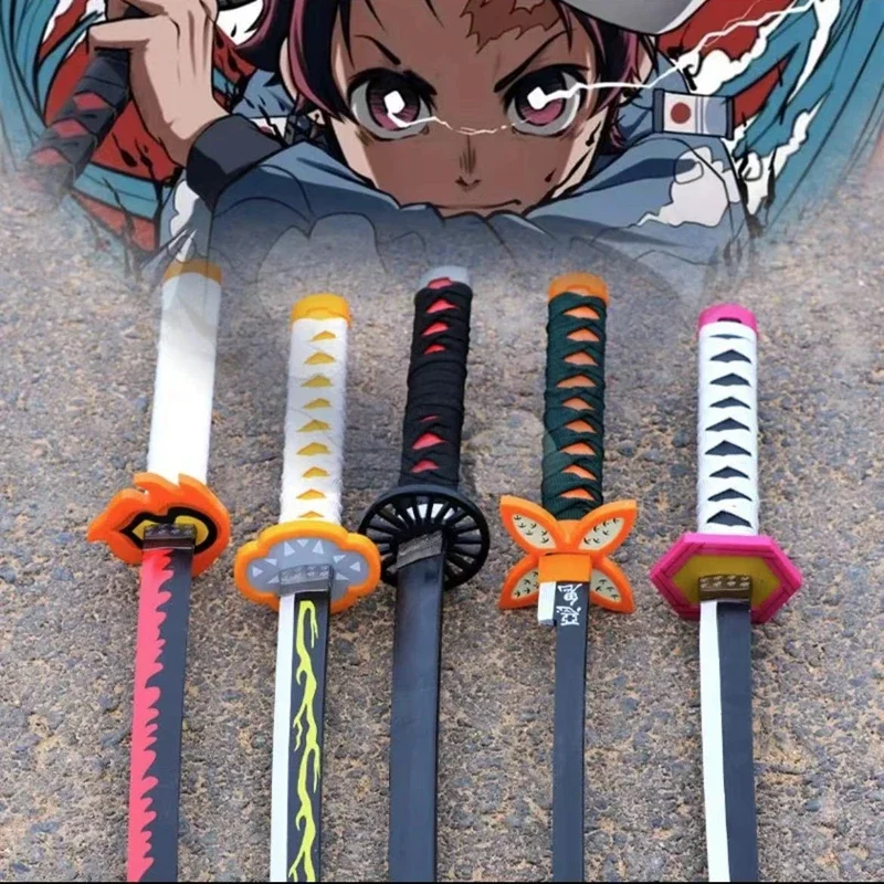 104cm/76cm Demon Slayer Wooden Nichirin Sword Tanjirou Nezuko Kochou Shinobu Anime Cosplay Weapon Samurai Knife Toys Halloween