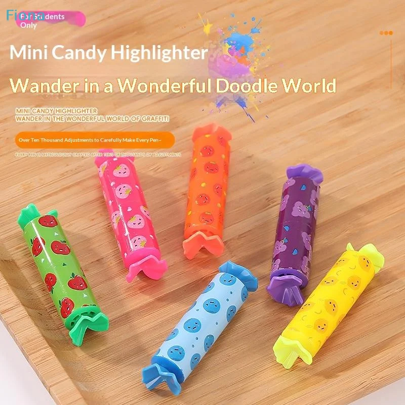 ♩6pcs Colorful Mini Highlighter Candy Pastel Highlighter, Cute Chisel Tip Marker Pen, Party Birthday Drawing Poster Diary
