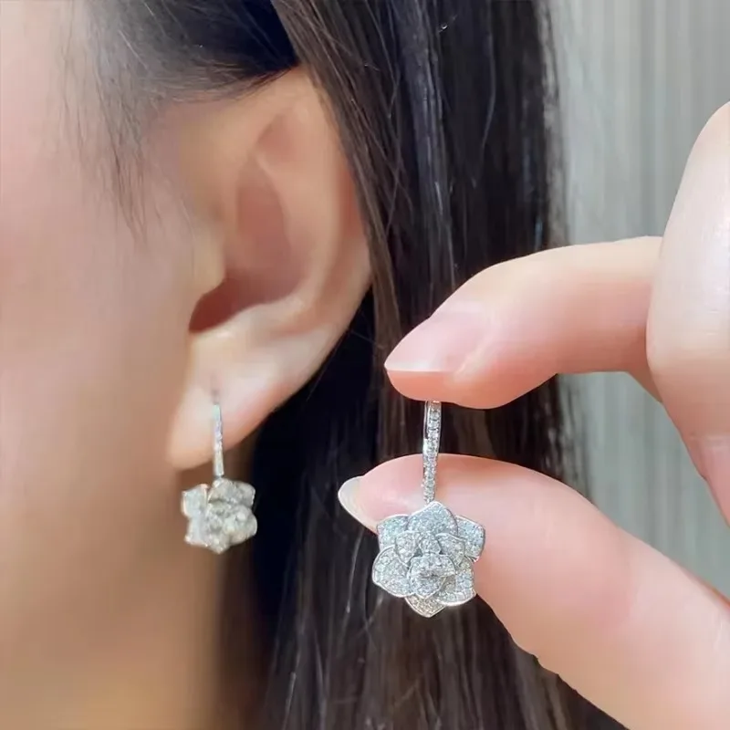 

Huaya Women's Flower Full Paved Zirconia Earrings Elegant Charming Wedding Banquet New Fashion Personality Accessories