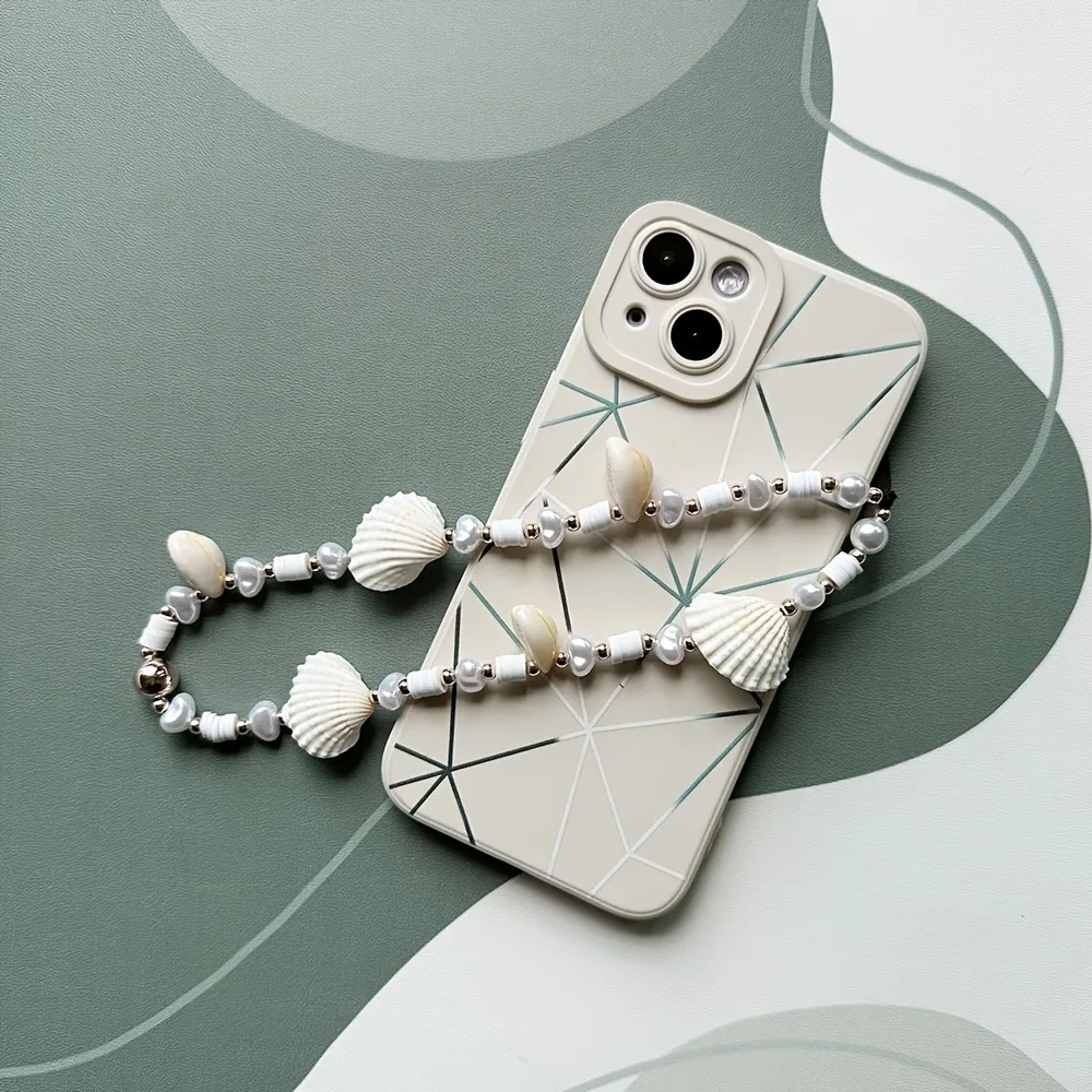 White Conch Shell Beaded Phone Chain Lanyard Fashion Ocean Style Wrist Strap For Women For iPhone Universal Accessories Lanyard