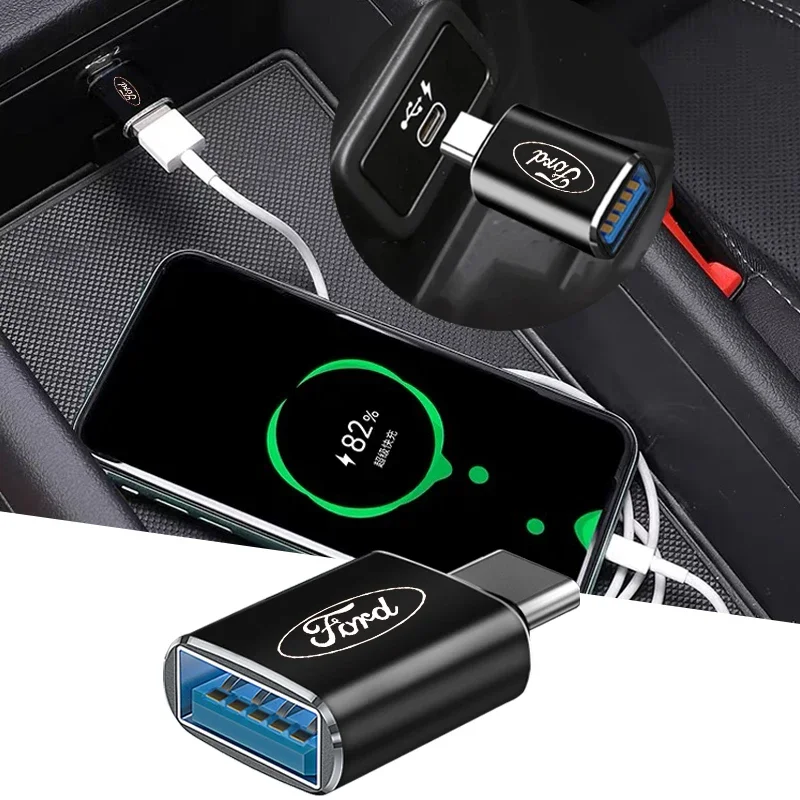 Type-c To USB Converter Car Charging Adapter For Ford Mustang Raptor Fiesta Focus 2 3 4 Mondeo Ecosport Kuga Fusion Accessories