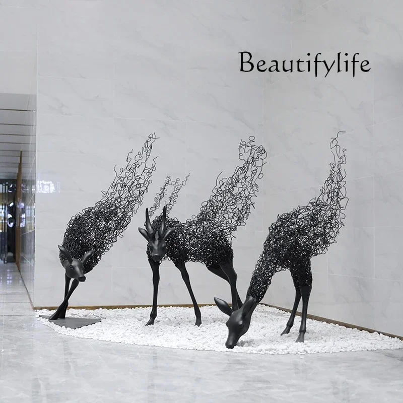 Commercial HH Hotel lobby ornament floor creative deer sculpture art sales office decoration large handicrafts