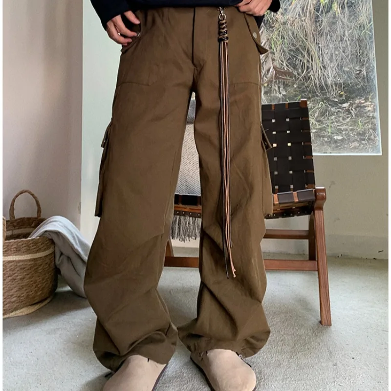 Broek Dames Volledige lengte Europese stijl Vintage Meerdere zakken Rechte hoge taille Cargobroek Vrije tijd Streetwear Cool Girl