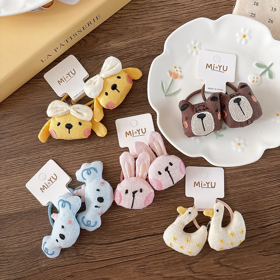 Nette Cartoon Ente Elastische Haarband Stickerei Hase Haar Seil Krawatte Gummiband Scrunchies Pferdeschwanz Halter Mädchen Haar Zubehör