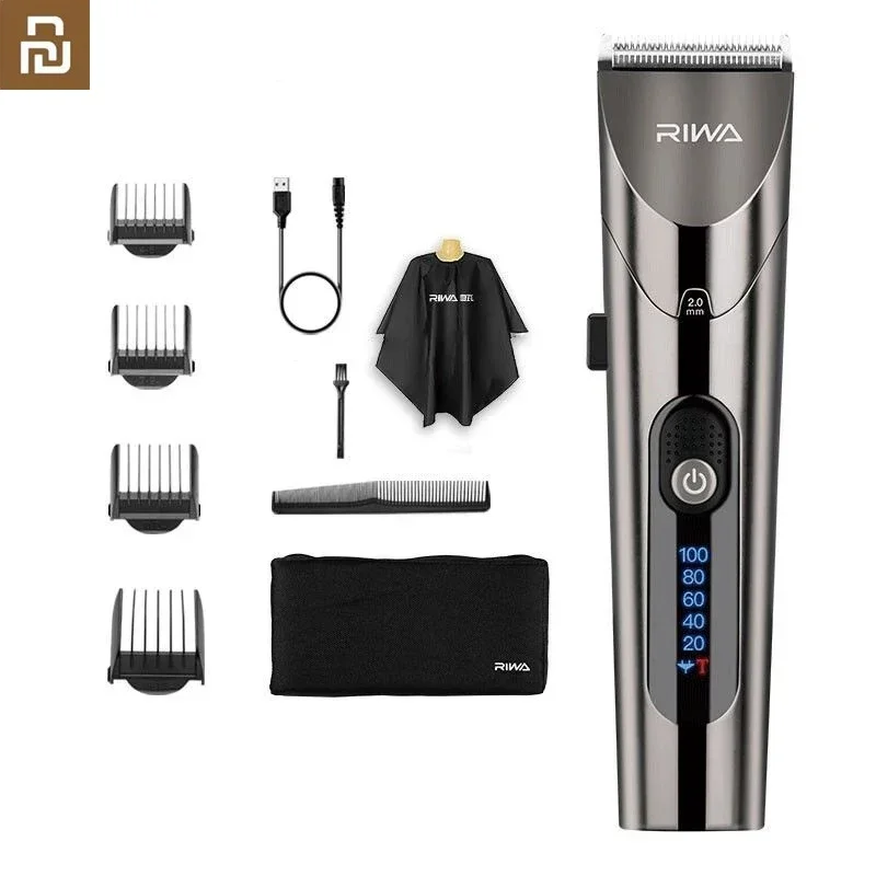 Электрическая машинка для стрижки волос RIWA Barber Razor: профессиональный триммер для мужчин с LED-экраном, моющийся, перезаряжаемый, мощный, со стальной головкой