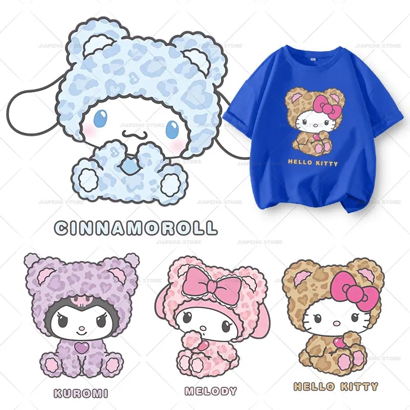 DIY Cinamonroll Cartoon Printed Stickers For Clothes Cute Sanrio Bear Patches Iron on Transfers On Kids T-shirt Decor