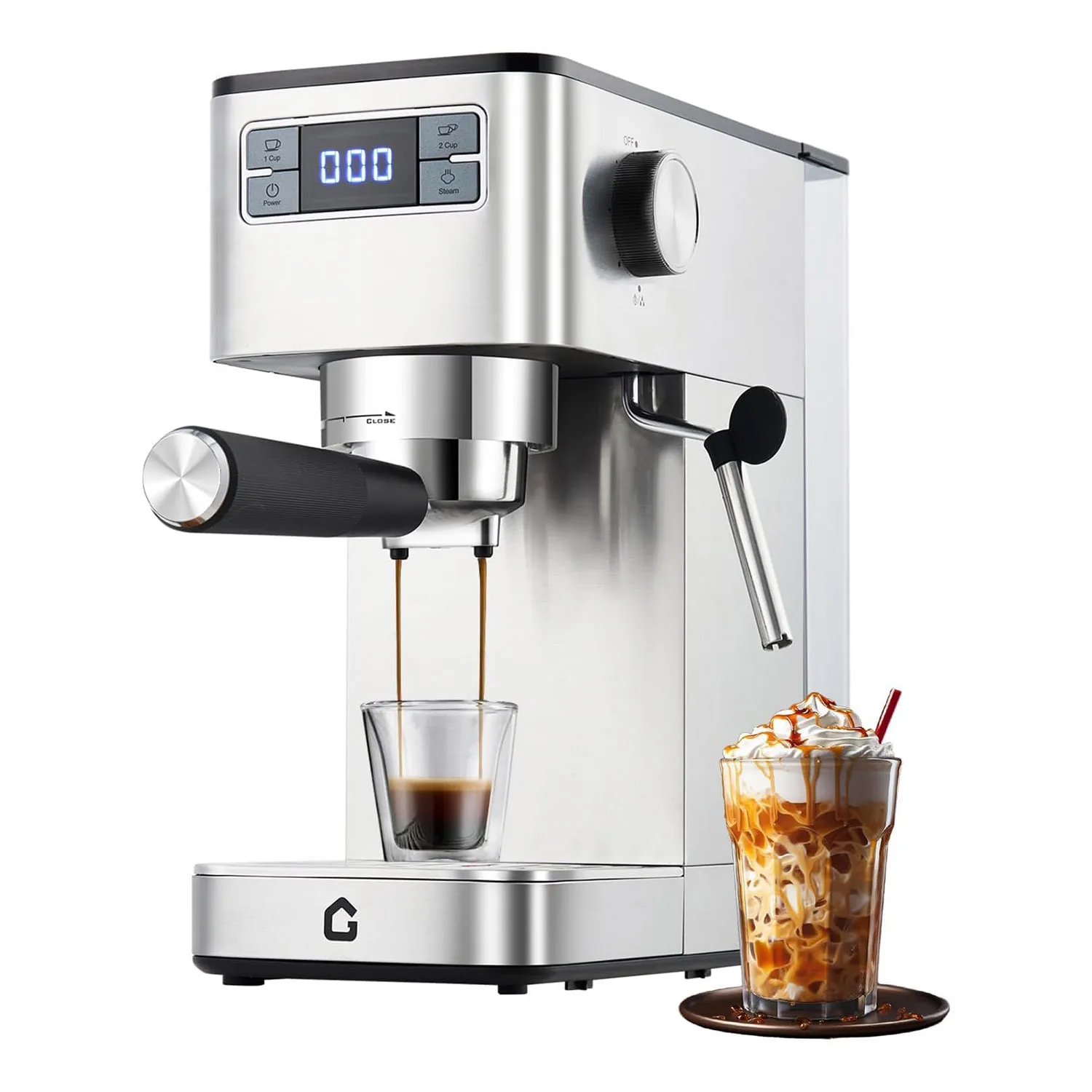 20 Bar Kompakte Espressomaschine mit Milchdampfdüse und 1,25L Abnehmbarem Wassertank LED-Display All-in-One Kaffeemaschine