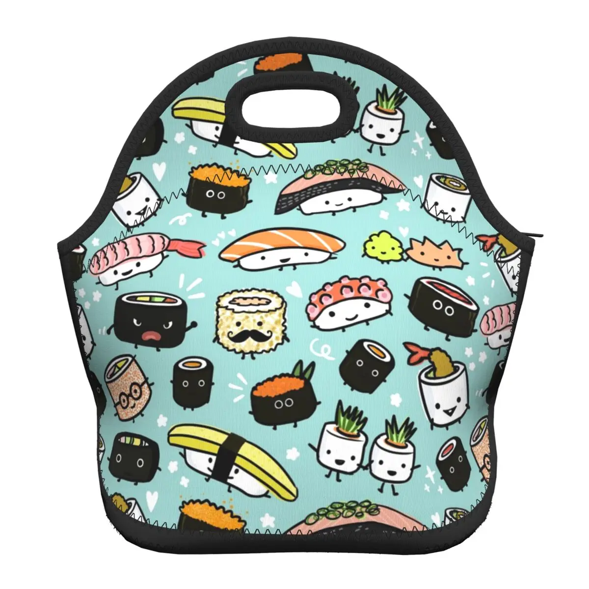 Neoprene Cartoon Japanese Food Sushi Pattern Insulated Lunch Bags for School Office Picnic Cooler Thermal Lunch Box Women