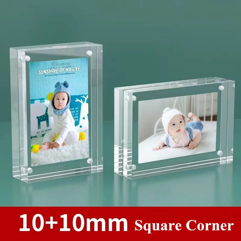 4x6cm / 6x9cm Double Sided Magnetic Photo Picture Block Frames 20mm Thickness Frameless Acrylic Price Sign Holder Display Stand