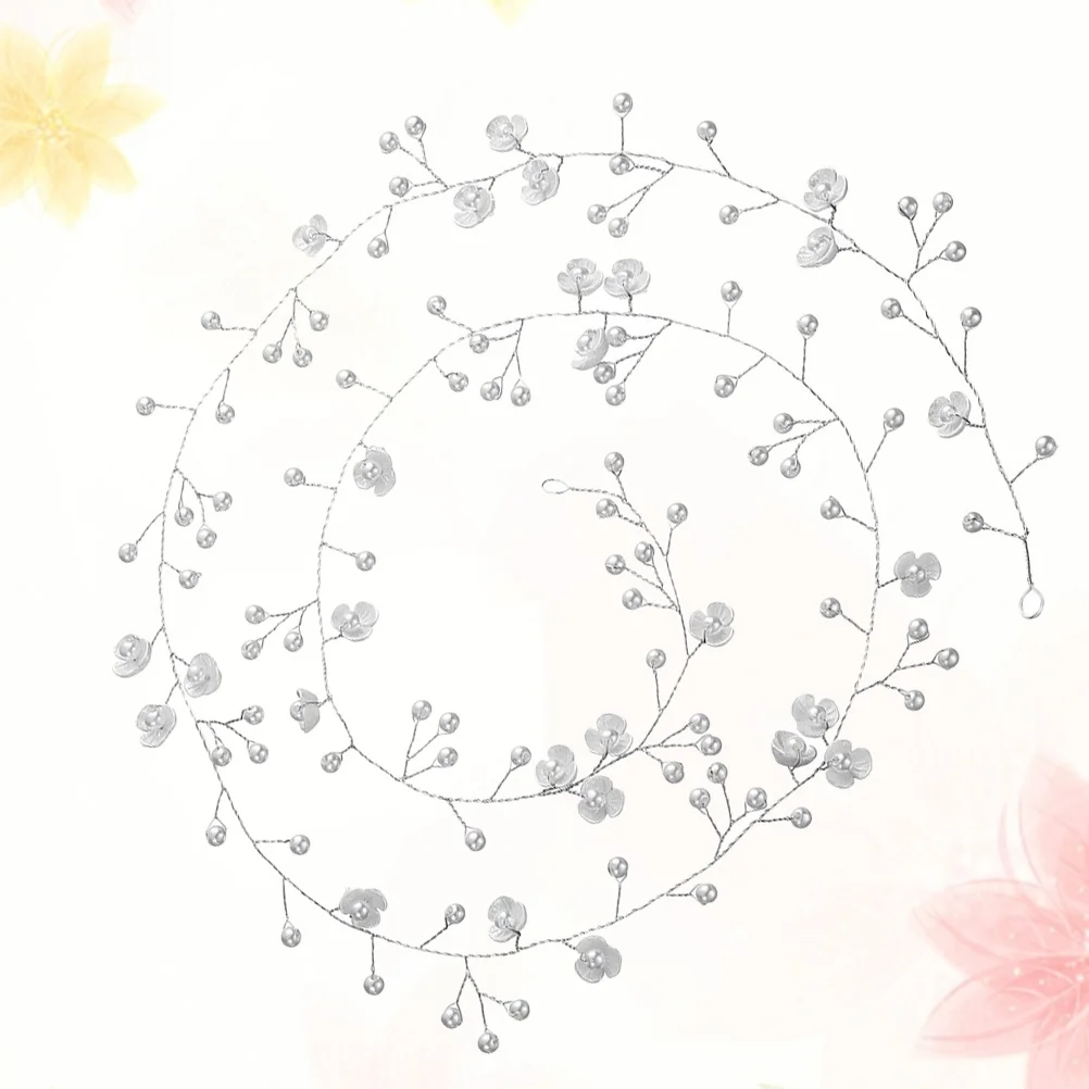 100 سنتيمتر لؤلؤة الزفاف هيرباند الزفاف خوذة الفضة شل زهرة الأسلاك النحاسية الشعر الكرمة عقال الزفاف غطاء الرأس الطرف