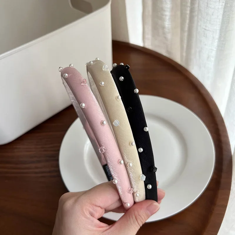 عصابة رأس كورية من اللؤلؤ للنساء بلون سادة، عصابة رأس على شكل طوق للشعر، إكسسوارات للشعر، أغطية رأس عالية الجودة للنساء والفتيات #6