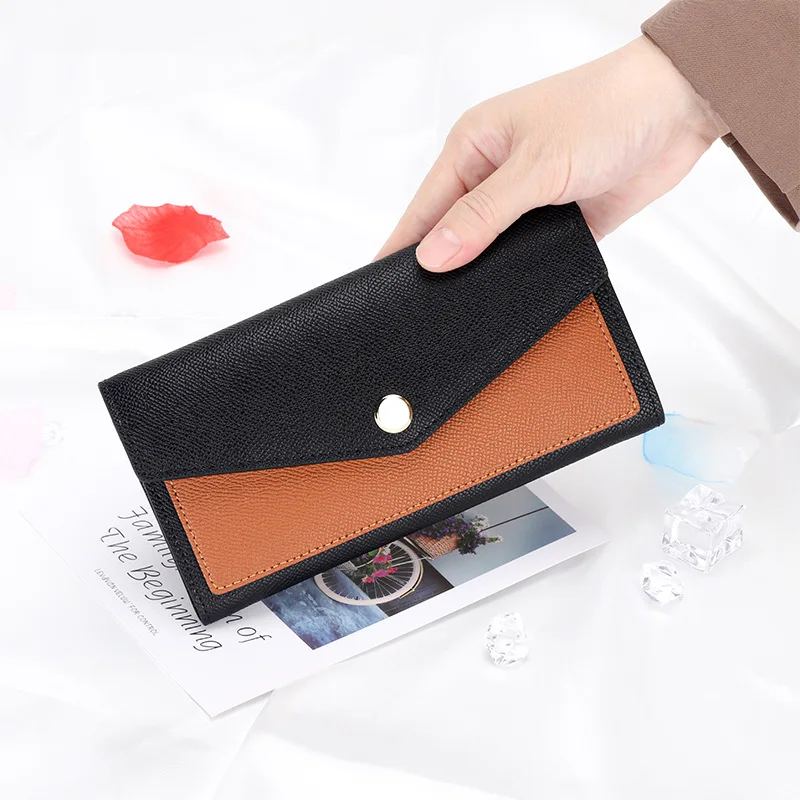 URBAN MASTER Purse for Ladies Genuine Cow Leather Palm Pattern Long Wallet Women Fashion Contrast Color Clutch Phone Card Holder