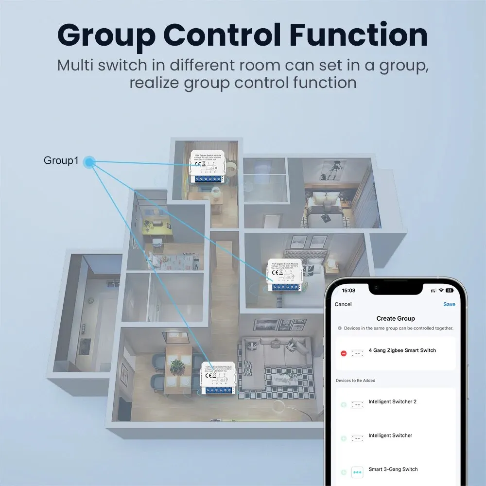 AVATTO Tuya WiFi 1/2/3/4 Gang Mini Smart Switch modulo interruttori luce fai da te controllo a 2 vie funziona con Smart Alexa Alice Google Home