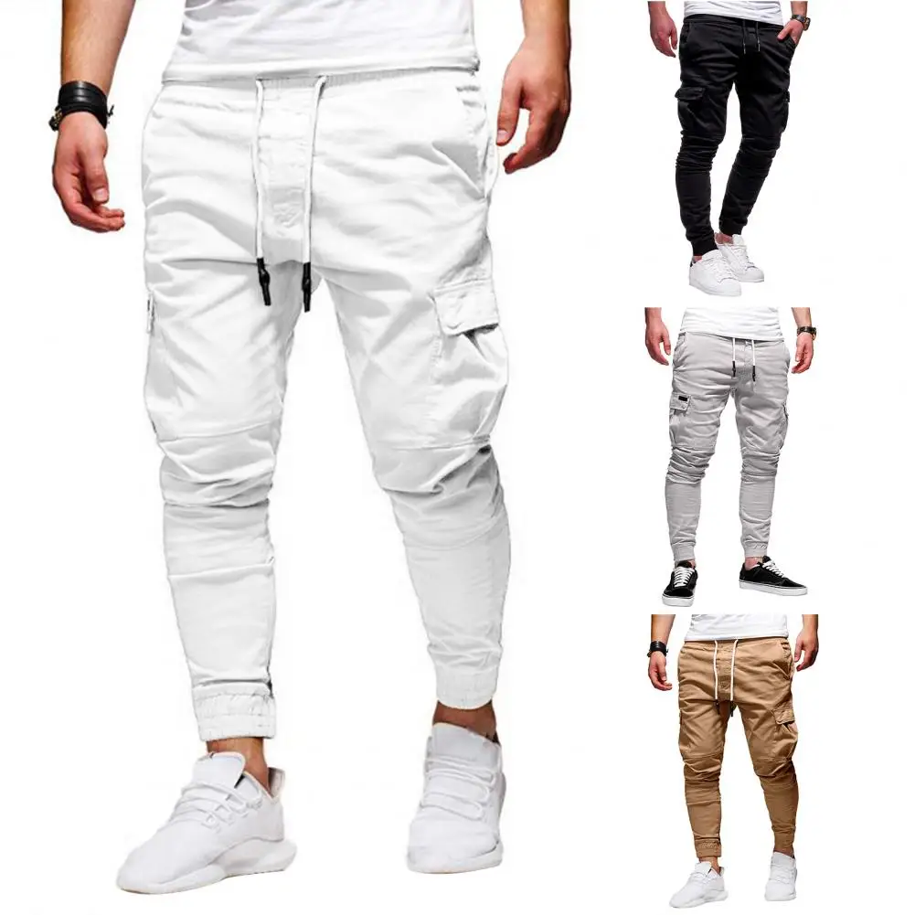 

Men Polyester Pants Warm Winter Trousers for Men Men's Thick Cargo Jogger Pants with Drawstring Waist Multiple Trousers