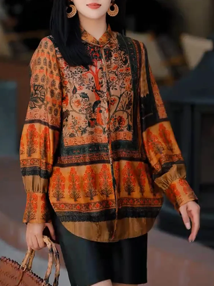 

Женский топ с ретро-принтом, универсальный, стройнящий, больших размеров, для осеннего повседневного образа, подходит для всех типов фигуры...