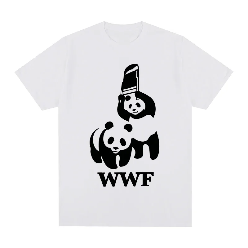 Panda wwf wtf camiseta engraçado vintage algodão masculino t camisa nova camiseta das mulheres topos