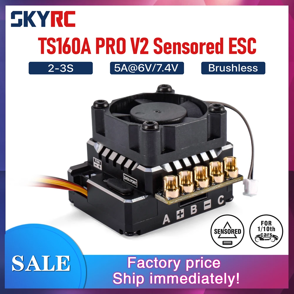 

Бесщеточный регулятор скорости SKYRC 160A (ESC) 2-3S 5A@6V/7.4V TS160A PRO V2 с датчиками, программируемый через приложение, для радиоуправляемых моделей 1/10: туринговых автомобилей, багги, краулеров