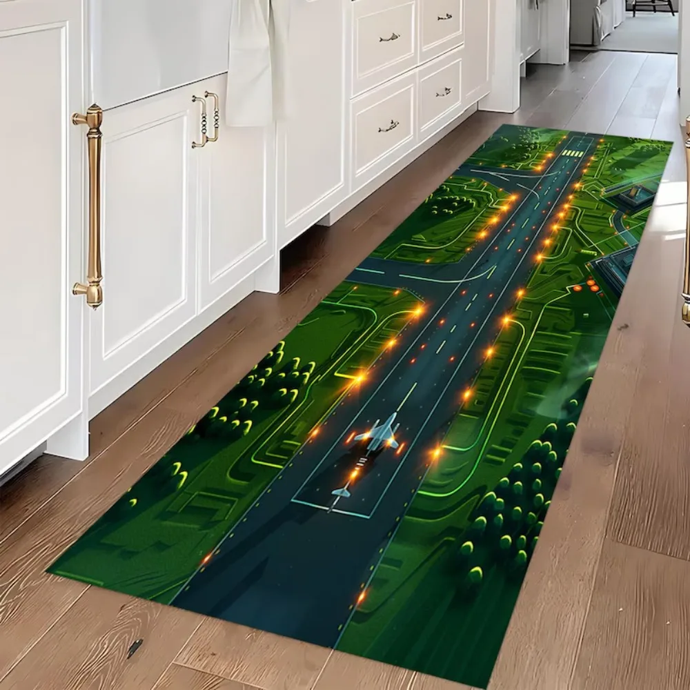 

Kids Airport Runway Design Rug Non Slip Floor Mat for Boys Room Nursery Living Room Aviation Themed Rug Washable Playroom Decor