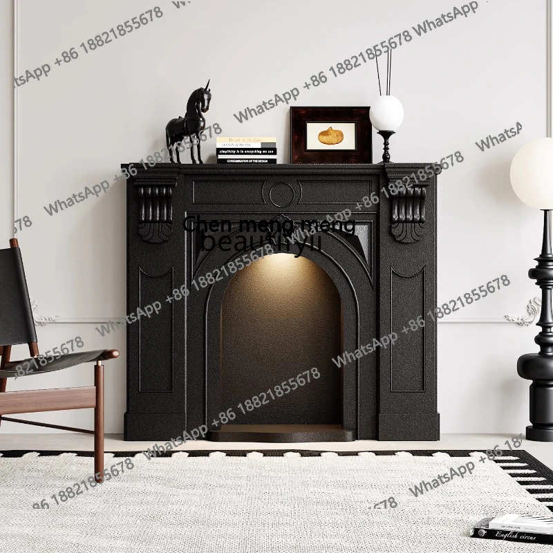 

French fireplace decorative cabinet black shelf medieval side cabinet living room high-end engraved entrance cabinet H