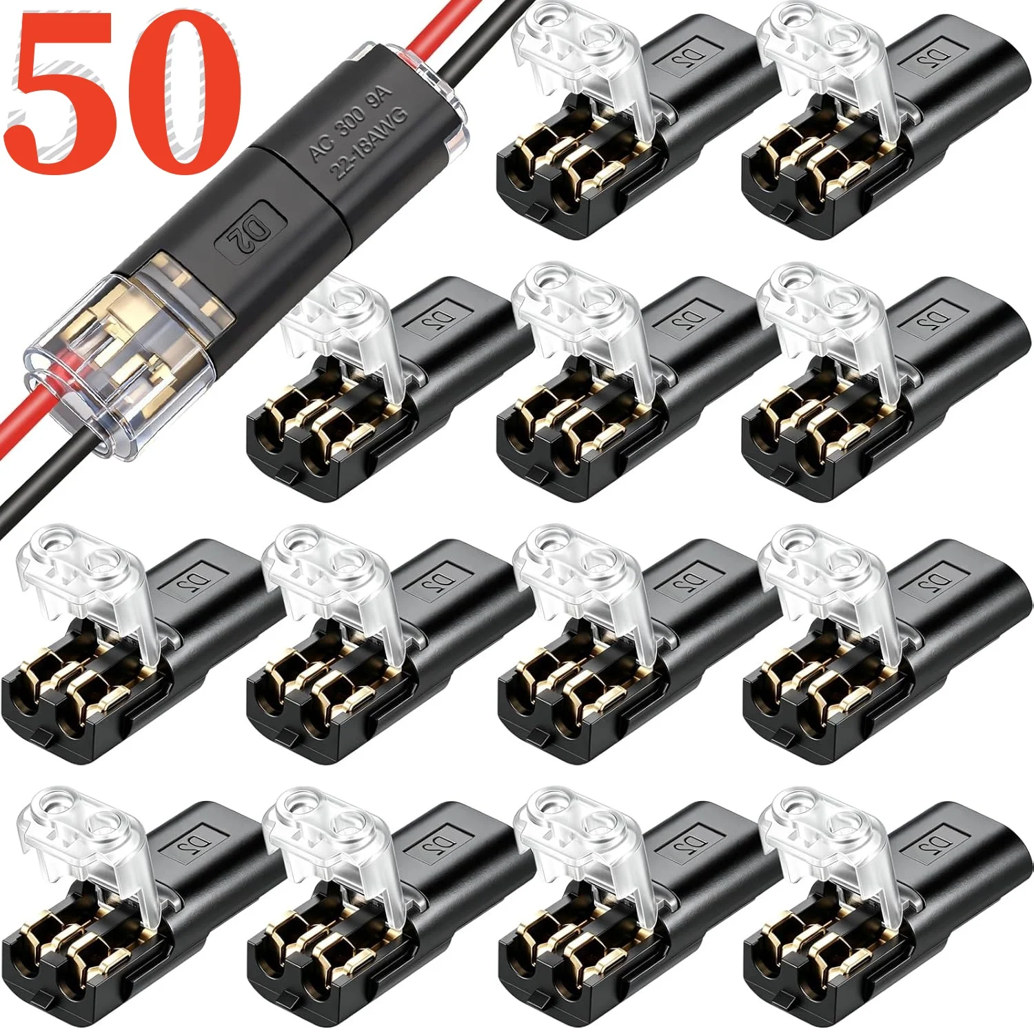 Conector de Fio Duplo à Prova d'Água para Carro, 2 Pinos, 10/20/50 Peças, Conector Elétrico Automotivo