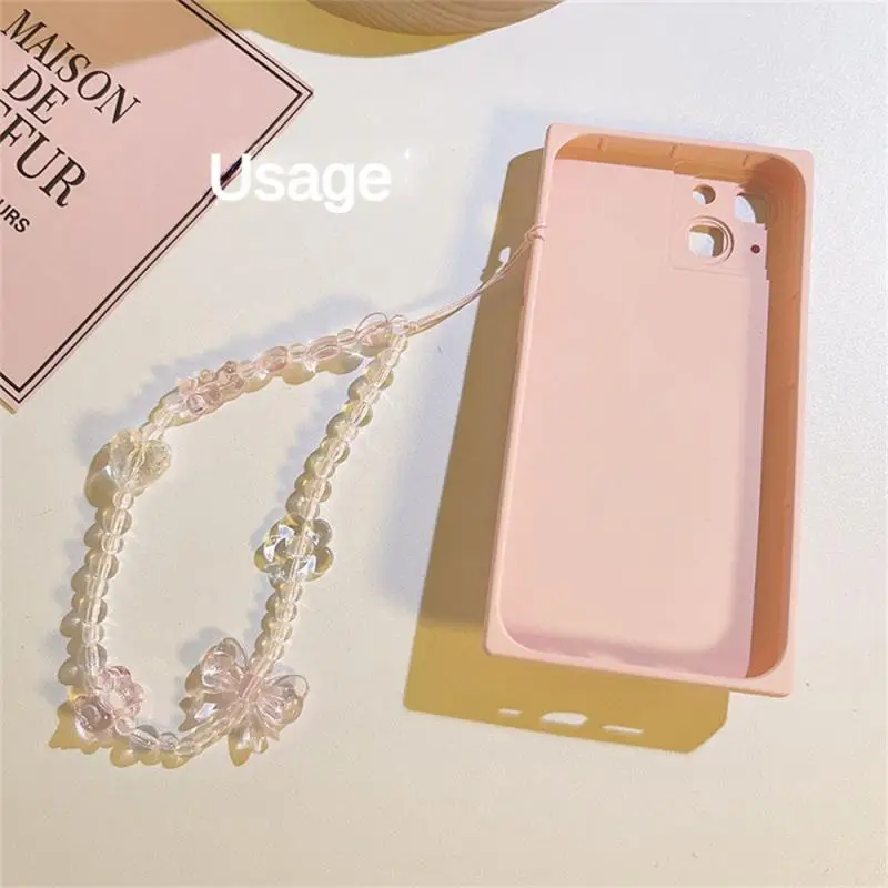 เกาหลีน่ารักหมี Love Heart Bowknot Beaded Charm โซ่สําหรับ iPhone ผู้หญิงเครื่องประดับสายคล้องแขวนสร้อยข้อมือ