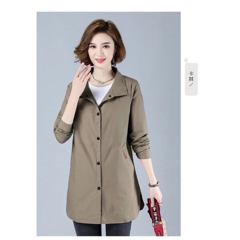 

Autumn New Mid-length Windbreaker Lapel Long-sleeved Versatile Cardigan Solid Color Temperament Button Thin Jacket